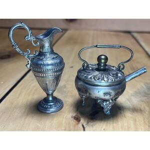 Vintage Metal Doll House Tea pot and Pitcher? Silver Color. Germany.
